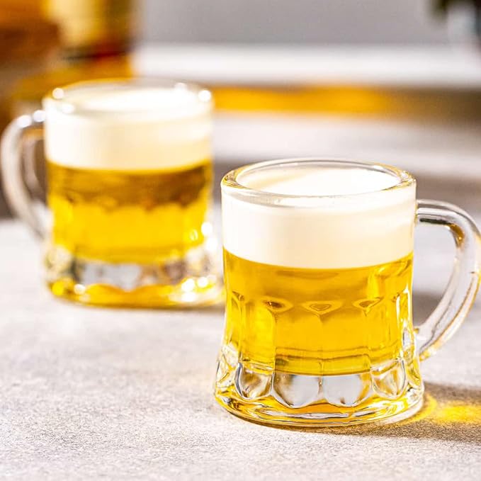 Plastic Beer Mug 2 Oz, 24 PCS Mini Beer Mug Shot Glasses, Heavy Base Clear Mini Beer Mugs, Small Plastic Shot Cups for Party Drink, Beer, Whiskey, Tequila, Vodka