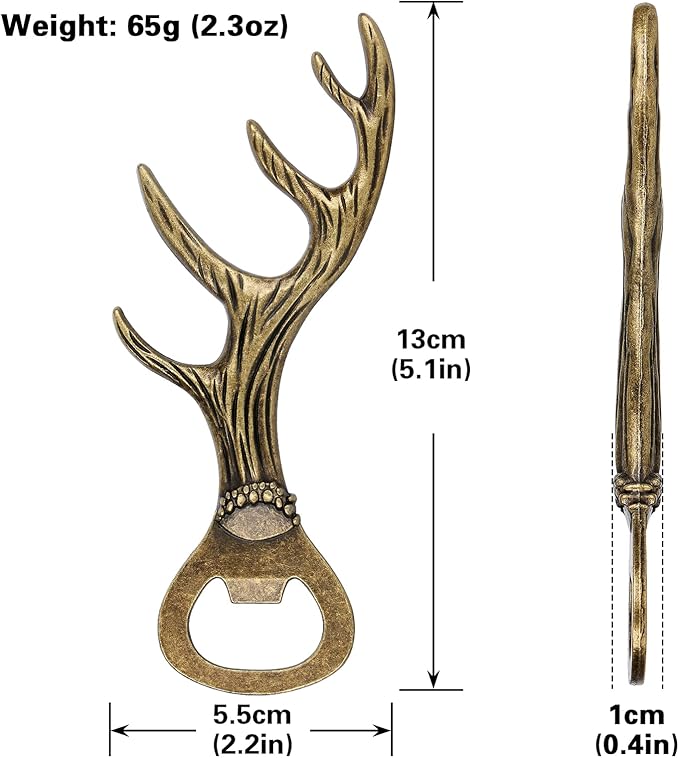 LKKCHER Deer Antler Beer Bottle Opener Stag Gifts for Women Men Wife Husband Girlfriend Boyfriend Mom Dad New Home Birthday Party Wedding Lovely Novelty Sturdy Bronze Gadget Christmas Gift Present