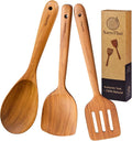 SarnThai Premium Teak Kitchen Utensil Set – 3 Piece Handmade Wooden Spatula & Spoon, Eco-Friendly Teak Cooking Tools for Nonstick Pans, Wooden Spoons for Cooking