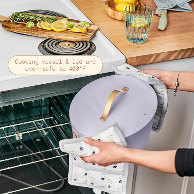 Beautiful 10-in-1 Electric Multi-Cooker by Drew Barrymore, 6-quart, digital display, 10 cooking functions, non-stick pot, easy one-touch control (Lavender)
