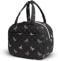 Quilted Lunch Box for Women,Lunch Box for Teen Girls,Cute Black Bow Lunch Bags for Work, School,Office,Picnic,Travel (black bow polka dots)