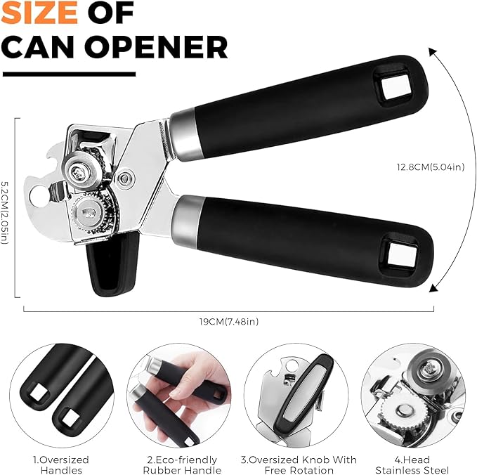 Can Opener Manual - Smooth Edge Manual Can Openers, Machine Wash Safe Durable Long Last Heavy Duty Stainless Steel Handheld Can Openers(No Magent) - Premium Kitchen Supplies Gadgets
