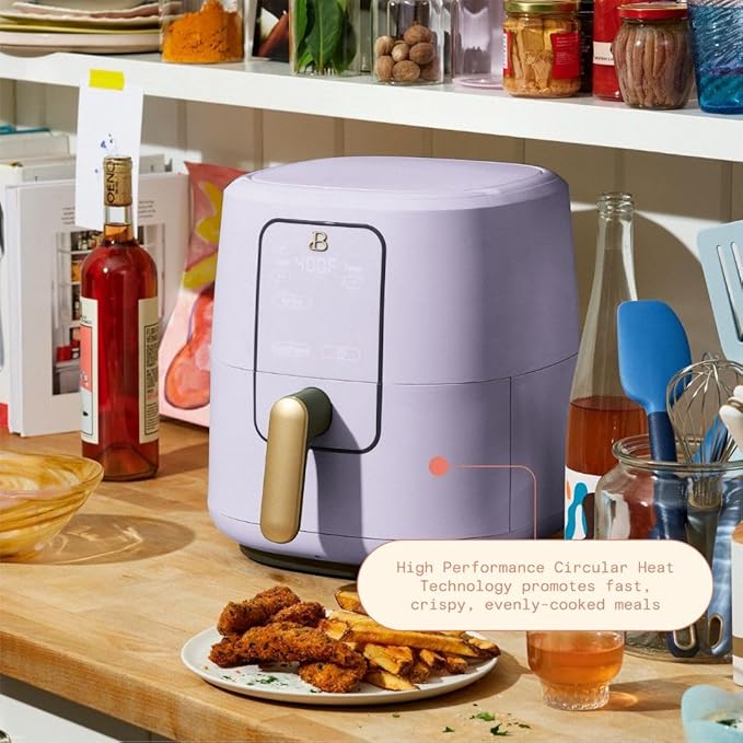 Beautiful by Drew Barrymore 6-Quart Digital Air Fryer, TurboCrisp Technology, Touch-Activated Display, 1750W, 90–400°F, Dishwasher-Safe Basket (LAVANDER)