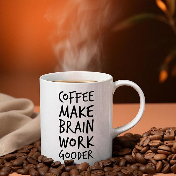 Veracco Coffee Make Brain Work Gooder Mug Funny Coffee Lover Gift Humorous Idea Family Friends Birthday Presents Sarcastic Office Berserk Tea Cup Caffeine Addict Brain Booster Gooder Vibes