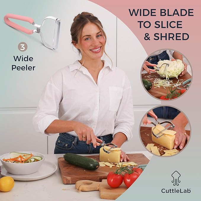 Vegetable Peeler Set – Serrated, Straight & Wide Blades- great apple peeler & potato peelers, Carrots, Zucchini, Cucumbers – Soft Grip Handle- Eye Remover – Dishwasher Safe (3, Country Chic)