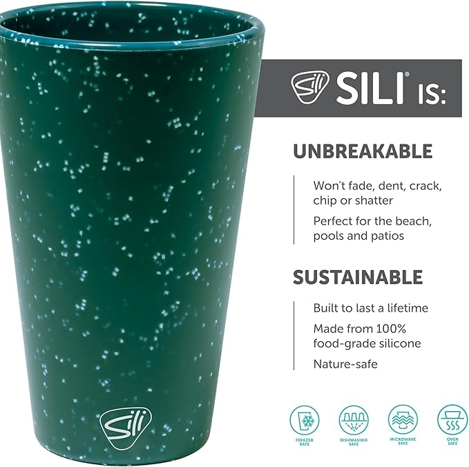 Silipint 16oz Silicone Pint Glass – Unbreakable, BPA-Free, Reusable Silicone Drinking Cup – Flexible, Dishwasher, Microwave & Freezer Safe – Stemless Glass for Coffee, Smoothies (Speckled Green)
