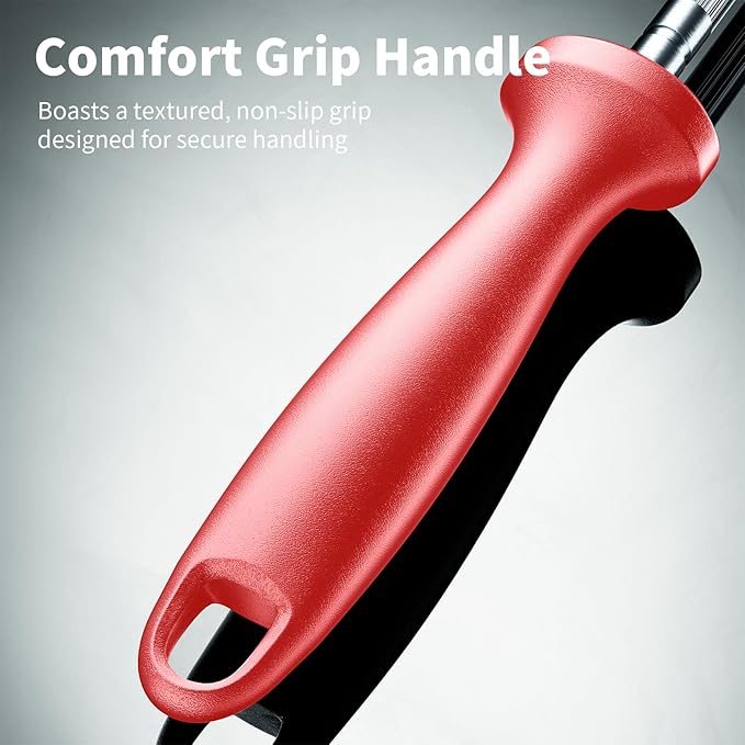 Knife Sharpener Rod, Kitchen Knives Sharpener Carbon Steel Professional Knife Sharpening Steel, Red Diamond Honing Rod with Hanging Holes (13 inches)