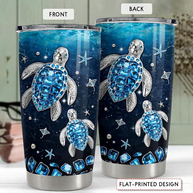 SANDJEST Sea Turtle Tumbler 20oz Stainless Steel Insulated Tumblers Coffee Travel Mug Cup Jewelry Drawings Style Turtles Gifts for Women Girls Teen Gift for Birthday Christmas