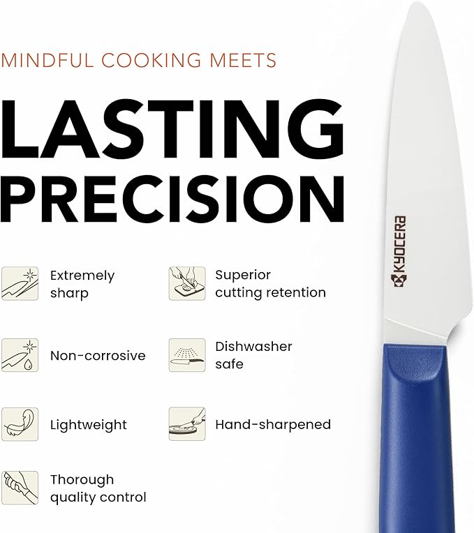 Kyocera INNOVATIONwhite 3" Ceramic Paring Knife - White Z212 Blade with Non-Slip Blue Handle