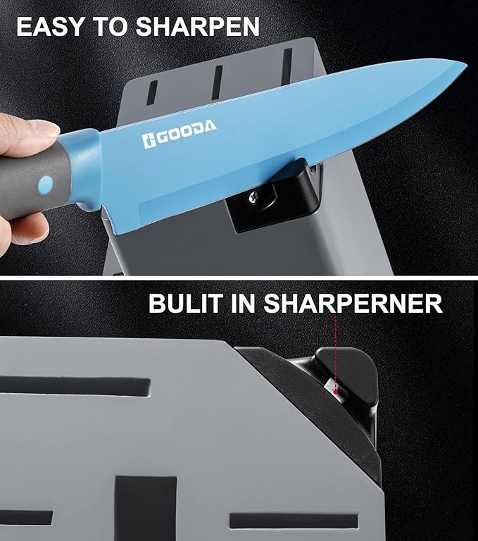 GOODA Knife Set,11 Pieces Kitchen Knife Set with Built-in Sharpener Block,Dishwasher Safe, High Carbon Stainless Steel Chef Cooking Knife Block Set
