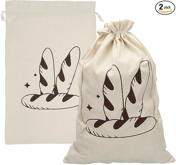 uxcell 2 Pack Reusable Bread Bags, 17.7 x 11.8 Linen Bread Storage for Homemade Sourdough Beeswax Food Drawstring Closure, Brown Bread
