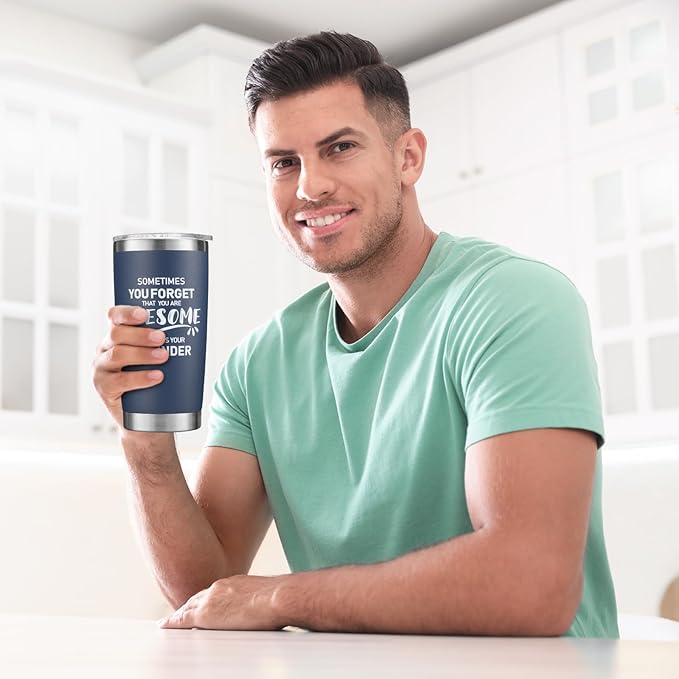 NOWWISH 20oz Navy Blue Tumbler, Sometimes You Forget You're Awesome Inspirational Stainless Steel Cup, Stocking Stuffer for Men, Ideal Christmas Birthday Gift for Him Husband Boyfriend