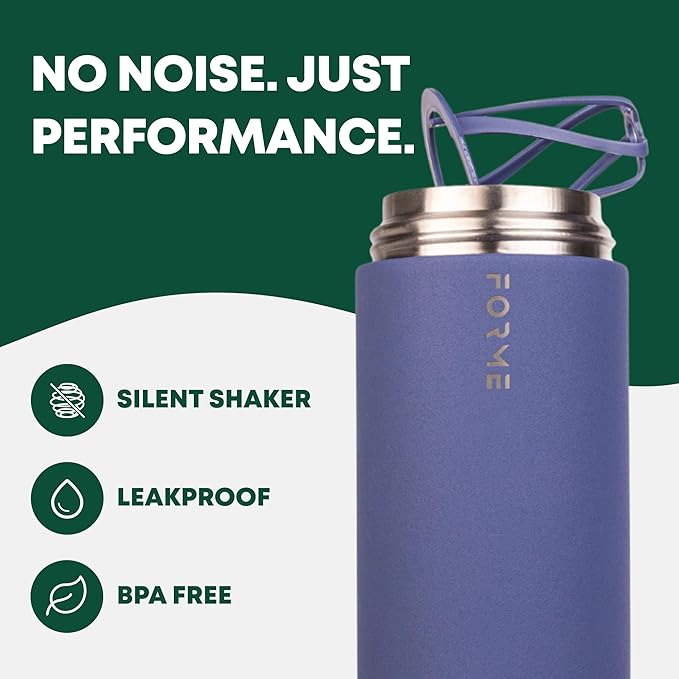 FORME - Blender Shaker Bottle, Leakproof Double Insulated Stainless Steel, Noiseless Shaker Bottle for Hot & Cold Drinks, Ideal for Protein & Supplement Shakes (Slate Blue, 23.7 oz)