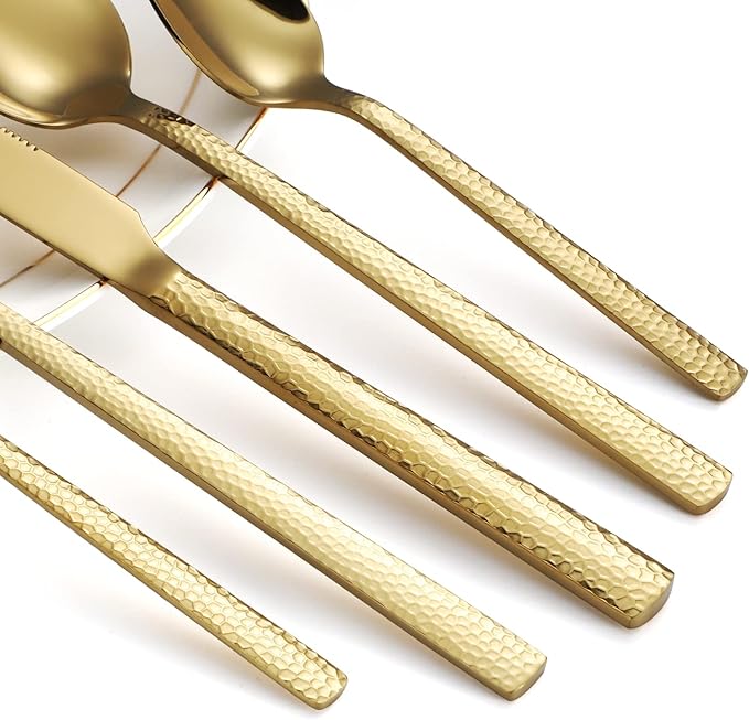 Silverware Set of 20 Stainless Steel Gold Flatware Set for 4 Kitchen Cutlery Sets Includes Forks Spoons Knives for Home Restaurant Hotel