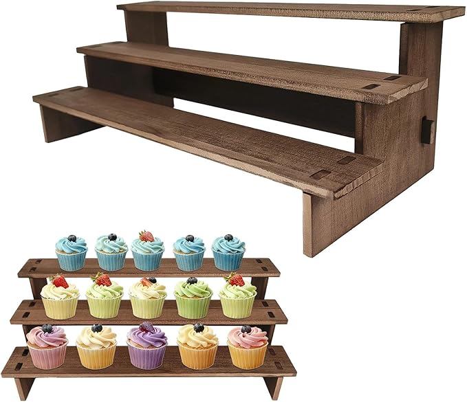 3 Tiered Tray Stand, Wooden Cupcake Stand, Perfume Organizers, Cologne Organizer for Men, Display Risers for Dessert, Spice, Candles, Matcha Station, No Tools Required to Install, 2 Pack