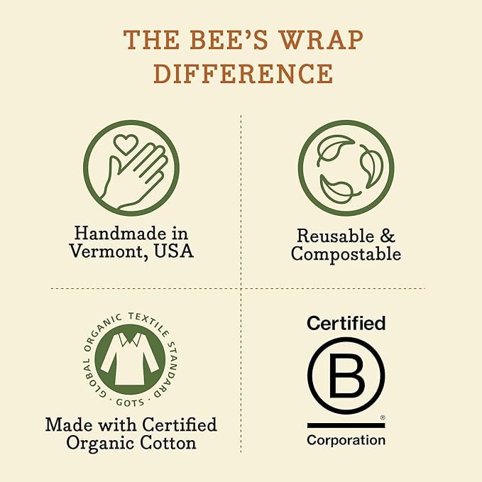 Bee's Wrap Vegan Beeswax Wraps for Food - Made in USA Reusable & Organic Food Wraps, Sandwich Wrap & Bowl Covers - Eco Alternative to Aluminum Foil & Plastic Wrap, Vegan Meadow Magic 3 Pack (S, M, L)