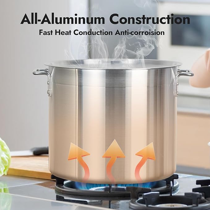 CURTA 20 Quart Aluminum Stock Pot with Lid, Heavy Duty Commercial Grade Large Capacity Cooking Pot for Boiling, Stewing, Great for Kitchen, Restaurant, Catering, and Home Use,NSF certified