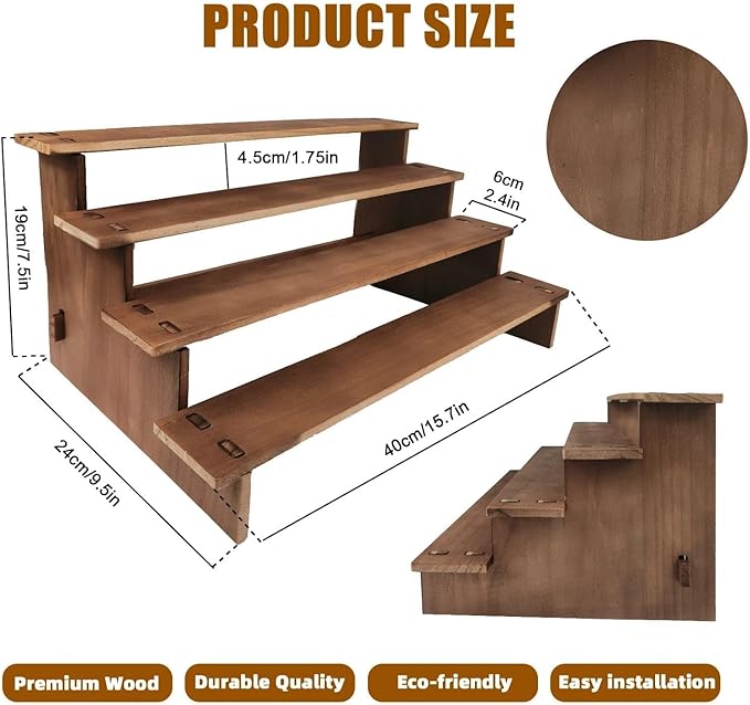 Wooden Cupcake Stand,Perfume Organizers,Cologne Organizer for Men,4 Tier Display Risers for Dessert,Spice,Candles,Matcha Station,No Tools Required to Install