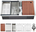 Undermount Kitchen Sink, 33 x 19 x 10 Inch Sink Kitchen 16 Gauge Stainless Steel Kitchen Sinks Single Bowl Workstation Sink with Cutting Board