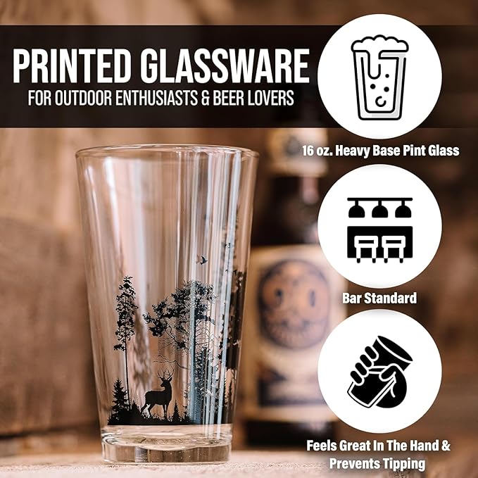Black Lantern Pint Glasses Mountain Range Beer Glass Set - Two Premium 16oz. Drinking Cups - Dishwasher-Safe