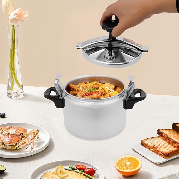 3L Aluminum Pressure Cooker – 11.4psi Fast Cooking Pot for Home Use, 35kPa High Pressure with Safety Lock, 3.17Qt Pot for Soup, Rice & Steaming (7.09"x4.88", Silver)