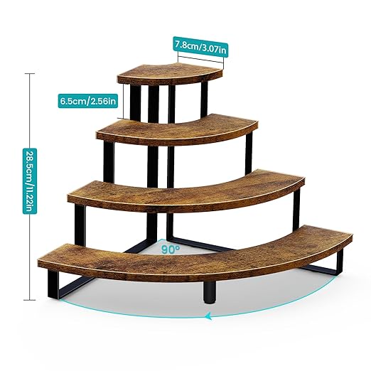 ELITEROO Wooden Display Stand, Tiered Display Riser with Metal Frame for Perfume Cupcakes Collectibles, Tabletop Retail Display Shelves Rack for Vendors Craft Show, Corner Curved