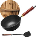 WANGYUANJI Iron Wok,Non-Coated Flat Bottom Small Wok,8.6-Inch Wrought Iron Wok with Lid and Spatula,Stir-Fry Pans Pure Iron Cookware Compatible with Induction, Gas, and Electric Ceramic Cooktops