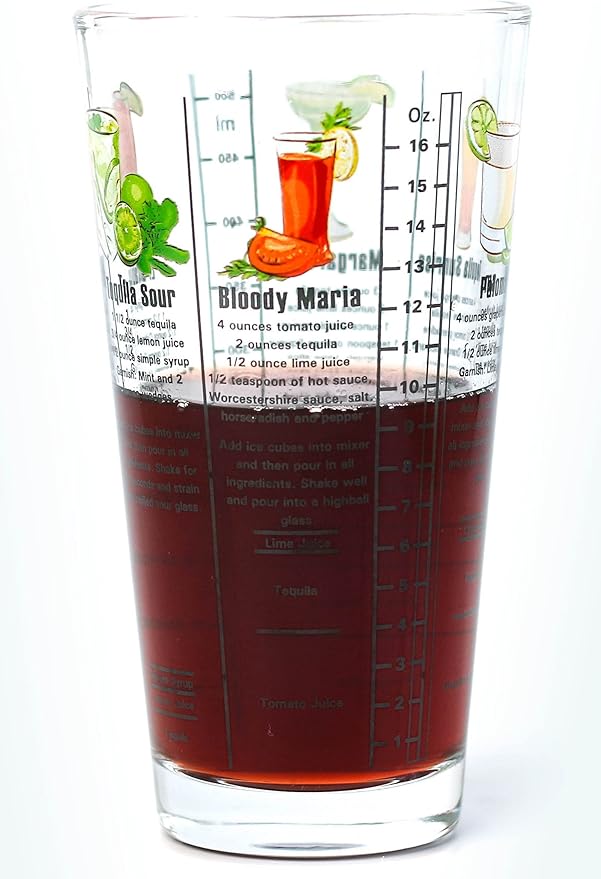 14 oz Recipe Glass Cocktail Shaker With Strainer Top - Includes 6 Cocktail Drink Recipes (Tequila Theme)