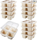 12 Pcs Reusable Bento Lunch Boxes 4 Compartment Snack Containers with Lids Wheat Straw Meal Prep Food Storage for Adults, Travel, Work (Beige)