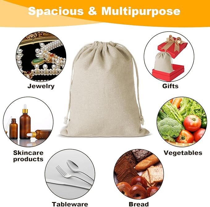 30PCS Cotton Produce Bags, 8x10 Inch Reusable Muslin Storage Bags with Drawstrings – Natural, Washable & Eco-friendly Cloth Containers for Groceries, Snacks, and More