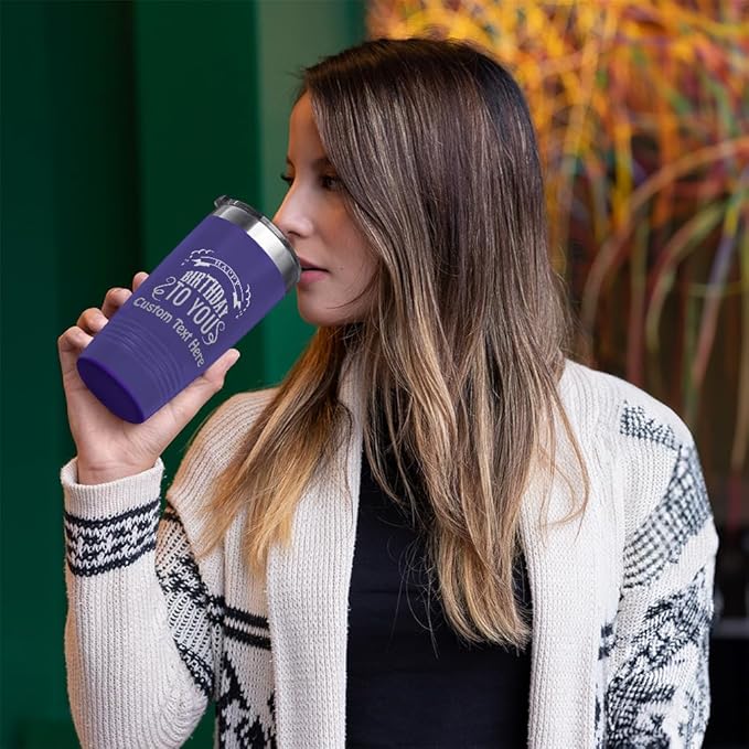 Custom Tumblera Tumblers Travel Mugs Happy Birthday to You A Alphabet & Monograms Birthday Insulated Drinkware Stainless-Steel 20 Oz Forest Green Personalized Text Here