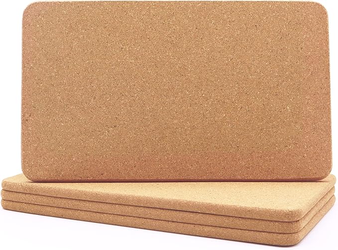 Cork Trivet, High Density Fine Particle Thick Cork Trivets for Hot Dishes, 12 x 7 Inch Heat Resistant Cork Coaster, Rectangle Cork Placemats Cork Hot Pads for Kitchen, 4 Pcs