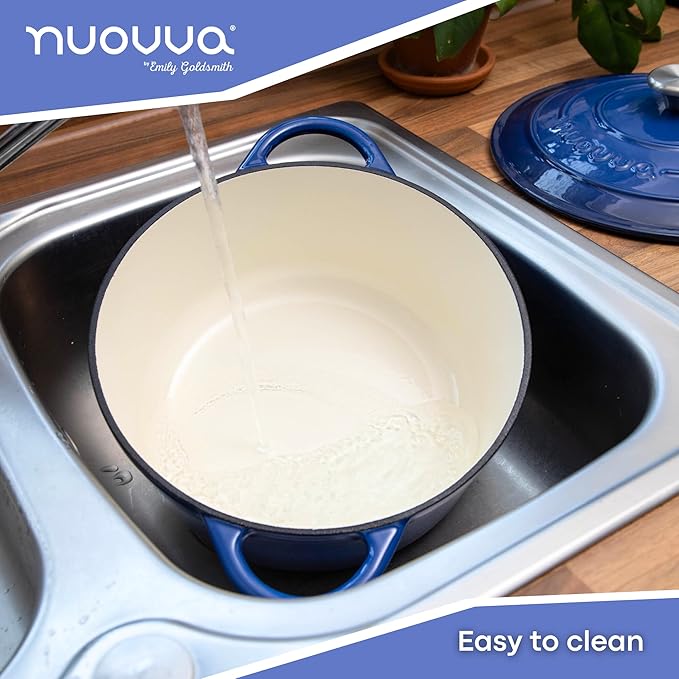 Cast Iron Dutch Oven with Lid – Non-Stick Ovenproof Enamelled Casserole Pot – Sturdy Dutch Oven Cookware – Dark Blue, 7.3-Quart, 30cm – by Nuovva