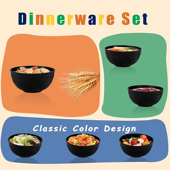 Lazycorner 12 Pcs Wheat Straw Cereal Bowls 26 Oz Wheat Straw Bowls Set Reusable Plastic Bowls for Soup Microwave & Dishwasher Safe Soup and Salad Bowls