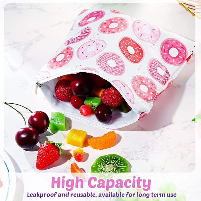 Chumia 6 Pcs Reusable Snack Bags Christmas Gifts Food Safety Washable Snack Bags Lunch with Zipper Portable Sandwich Bag Food Storage Pouch Double Layer(Lovely,7 x 7 Inches)