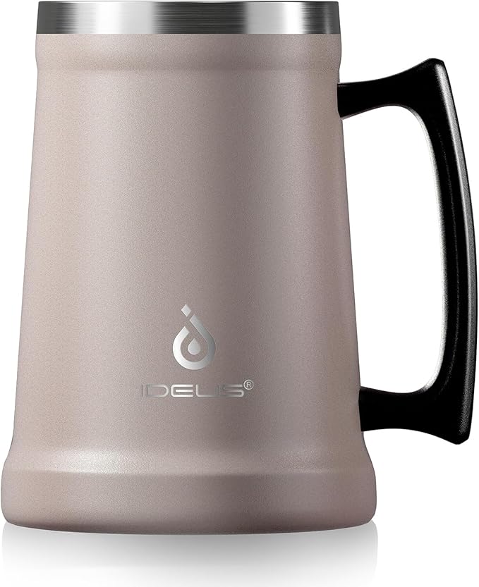 Ideus Insulated Beer Stein, 24/32oz Stainless Steel Double Walled Beer Mug Giant Bar Drinkware Metal Beer Cup with Big Grip Handle (Dusty Pink, 24oz (710ml))
