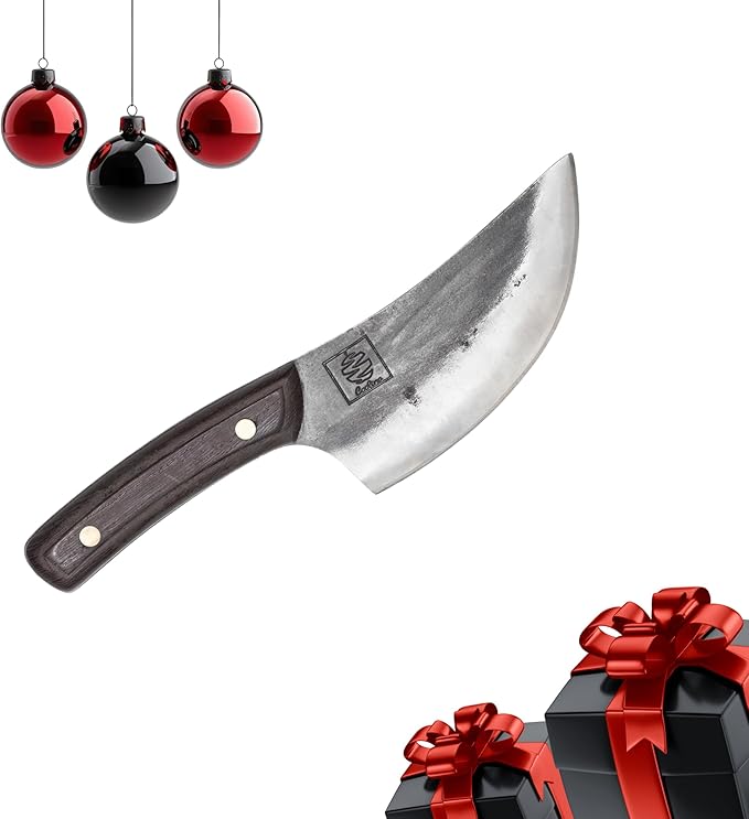 COOLINA Altomino Handmade Butcher Knife, 5.7-in Manganese Steel Blade, Hand-forged Chinese Knife for Meat and Deboning