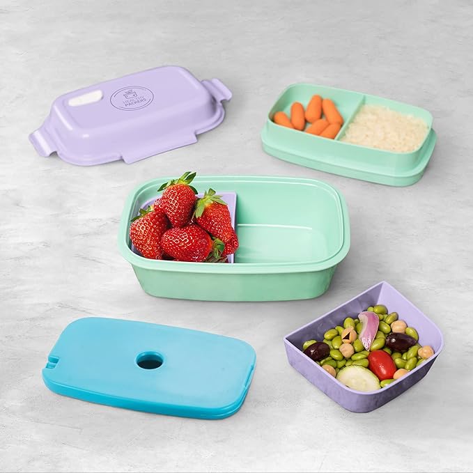 Ultimate Bento Box - Lunch Box for Kids & Adults with Removable Ice Pack - Leakproof, Multi-Compartment Food Container with Removable Containers - Microwave & Dishwasher Safe(Purple, Green, Purple)