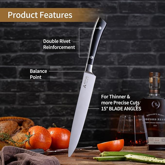 Turkey Carving Set,Full Tang Ergonomic Handle Carving Knife and Fork,German Stainless Steel Kitchen Tools for Turkey, Ham, BBQ,Includes Carving Fork & Knife with Gift Box