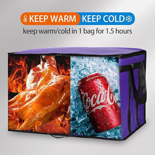 Bodaon 4-Pack Cooler Insulated Food Delivery Bag for Doordash/Uber Eats, XXX-Large Thermal Bags for Catering/Hot Pizza, Travel/Camping/Picnic Basket，Grocery Reusable Warmer Frozen, Purple-Black Edge