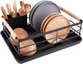 BRIAN & DANY Dish Drying Rack, Dish Racks for Kitchen Counter, Stainless Steel Dish Drainer with Removable Cutlery Holder & Drainboard, Black