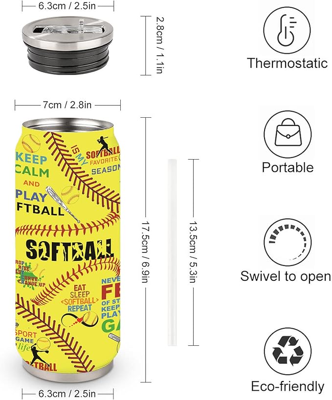 Softball Tumbler Cup 17oz Stainless Steel Insulated Travel Mug Tumblers Cup Softball Gift for Women Girls Mom Gifts for Birthday Christmas