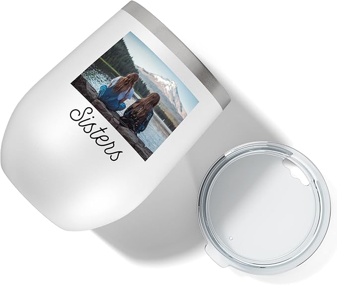 Personalized Mothers Day 12oz Photo Picture Printed Insulated Stainless Steel Powder Coated Stemless Wine Tumbler with Lid, Customized Mum Gift Idea for Her, Custom Mom Coach Gifts Team (White)
