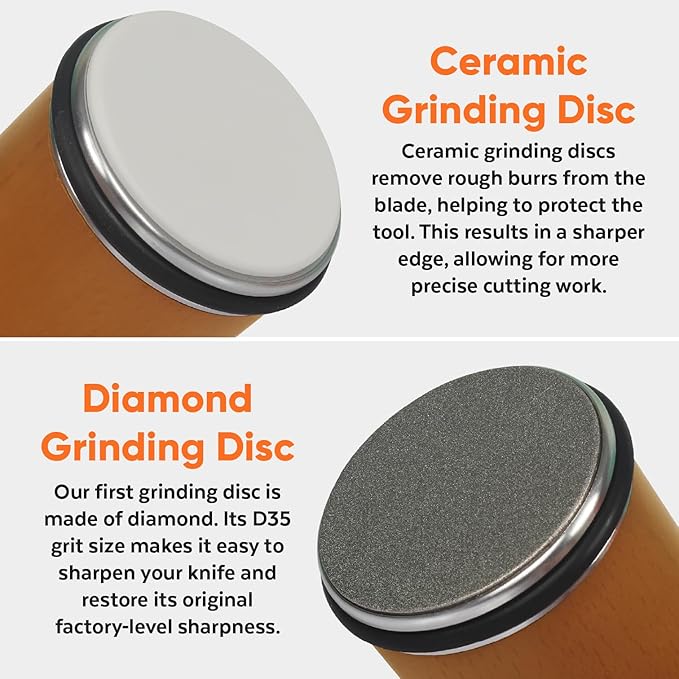 EdgeForge™ Rolling Knife Sharpener 5 angles Knife Sharpening Kit with Leather Strop and Two Extra Diamond & Stainless Steel Disc Rolling Knife Sharpener Kit Offers (12,15,17,19,22°) for Straight Edge