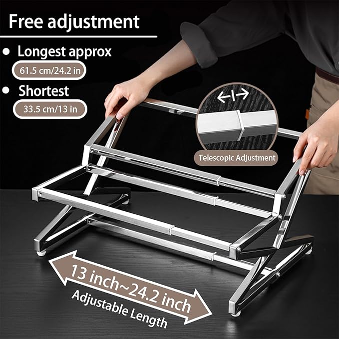 Two Tier Adjustable Stainless Steel Spice Organizer Set of 10 Pots with Spoons Commercial Kitchen Spice Rack Buffet Counter Milk Tea Shop Multifunctional Shelf (Double Flat)