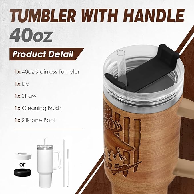 SANDJEST Hunting Tumbler Gift for Men, 40oz Stainless Steel Insulated Coffee Tumbler With Lid & Straw, Travel Cup Gift for Dad Husband, Christmas Birthday Father's Day