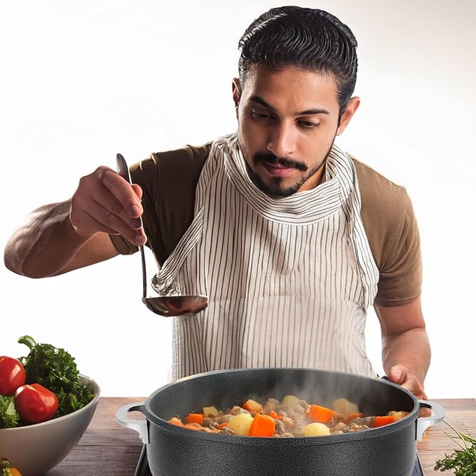 Alpine Cuisine 13-Quart Nonstick Aluminum Caldero Pot with Glass Lid & Riveted Handle | Heavy-Duty Cookware for Large Servings of Stew & Rice | Easy Clean, Black