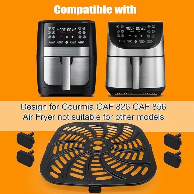 Air Fryer Replacement Parts for Gourmia GAF856 GAF826 Air Fryer, Nonstick 9.8''*9.8'' Square Air Fryer Accessories Rack Tray Grill Pan Grill Plate Crisper Plate Gourmia 8QT Air Fryer