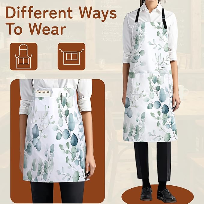 Cooking Apron for Women and Men,Adjustable Chef Bib Apron with 2 Pockets, Water and Oil Resistant for Kitchen Use