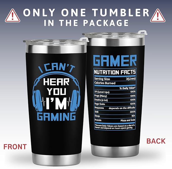 Gaming Gifts for Men, Boys, Women, Boyfriend - Fathers Day Game Gift - I Can't Hear You I'm Gaming Gift - 20 Oz Stainless Steel Tumbler